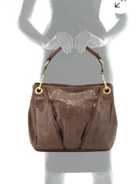 orYANY BETTE Beige Embossed PYTHON Leather Shoulder Handbag Hobo Bag Purse
